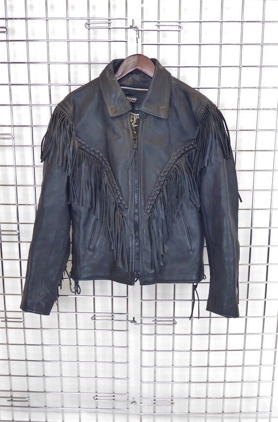 First Genuine Leather Moto Jacket With Tassels Vintage - First Genuine Leather First Genuine Leather Moto Jacket With Tassels Vintage - First Genuine Leather