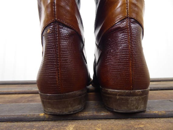 Reiten Braun Geprägte Groß Sesto Jahre Meucci Größe LederstiefelDamen In 7Hergestellt Reptileidechse Italien StiefelVintage 70er80er pVMqGSjLUz