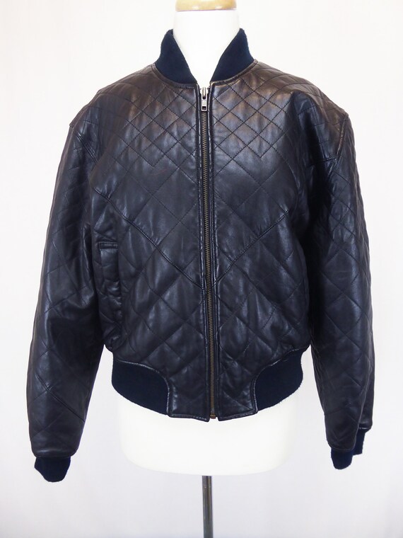 Guess Leather Jacket Er Quilted Black Women S Medium 90s Zip Up Vintage 1990s Coat Georges Marciano