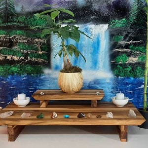 2 Altar table set, 2 tier altar tables, teak wood, crystal shelf, small space altar, meditation table, alter, crystal display, bruja
