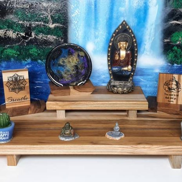 2 Altar table set, straight side 2 tier altar tables, teak wood, crystal shelf, small space altar, meditation table, alter, bruja, yoga