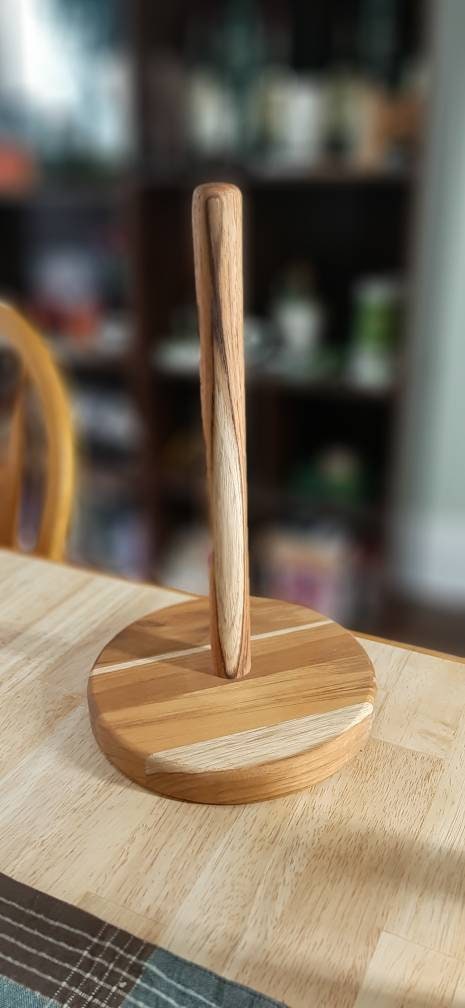 Farmhouse Wooden Paper Towel Holder For Kitchen – Round Base, 12.2 Inches Tall, Countertop Stand - View #10