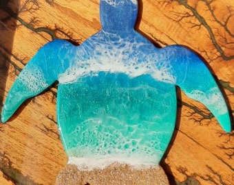 Turtle , Sea turtle - Ocean wave decor - resin sea turtle - turtle wall decor - ocean beach turtle art - resin ocean wave - turtle decor