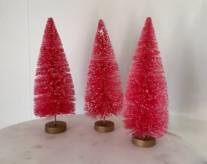 Set of 3 Bright Pink Bottle Brush Trees 6 Inch Hand Dyed Etsy