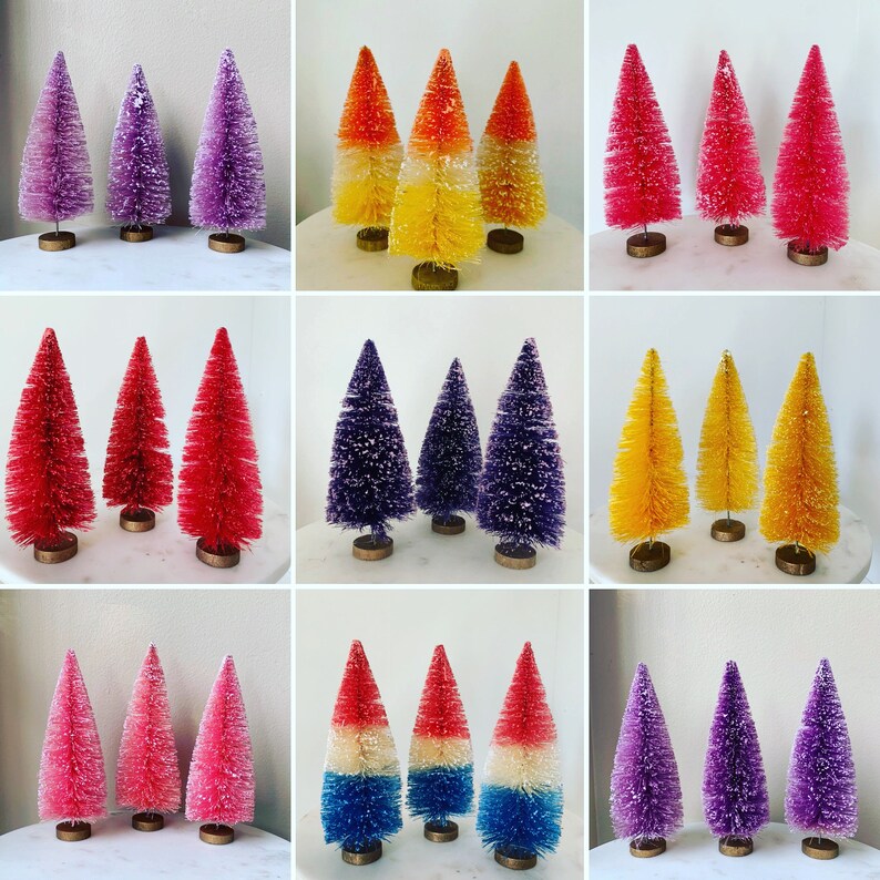 Set of 3 Bright Pink Bottle Brush Trees 6 Inch Hand Dyed Etsy