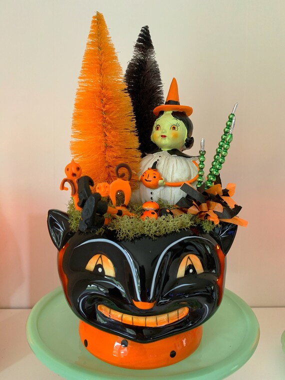 Johanna Parker Filled Halloween Black Cat Snack Dish, Cat and