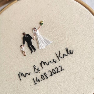 Custom Mini Figure Family Portrait Embroidery, Wedding Gift, Birthday gift, Anniversary present.