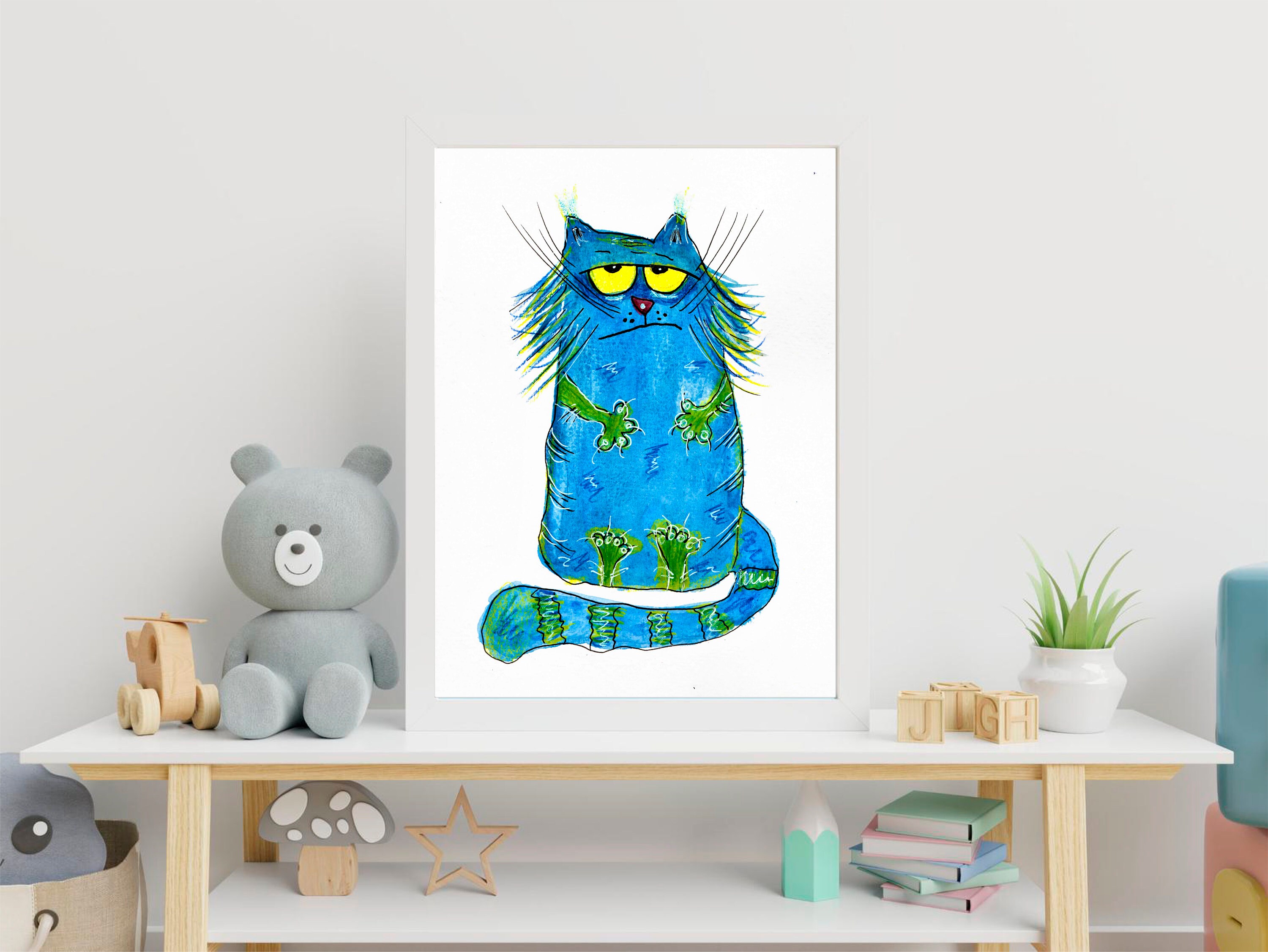 Funny cat for kids room decor Cat lover gift handmade Etsy