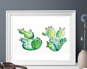 Cactus watercolor painting, Rustic home decor original painting, Modern home decor wall hanging.