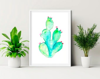 Cactus watercolor painting, Botanical wall art cactus decor, Original painting handmade watercolor.