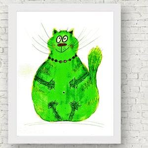 Cat mom nursery wall art, Funny cat handmade watercolor, Animal funny wall decor ,Gift for mom.