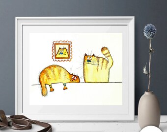 Cat portrait handmade watercolor original painting, Nursery wall art cat lover gift.