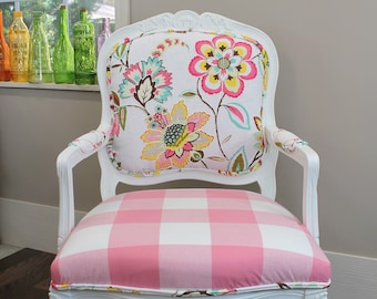 Customizable French Style Chair, Pink Buffalo Check Chair