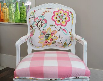 Customizable French Style Chair, Pink Buffalo Check Chair