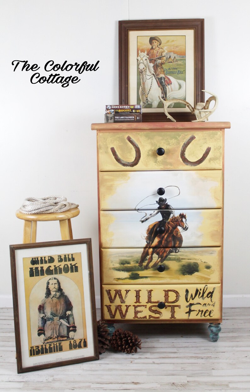 Western Themed Dresser Cowboy Chest of Drawers Earthy Etsy