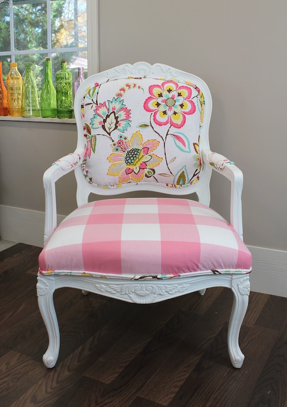 Customizable French Style Chair, Pink Buffalo Check Chair