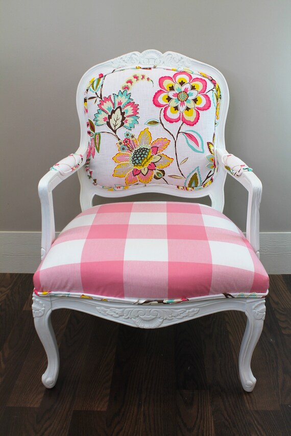 Pink check chair deals