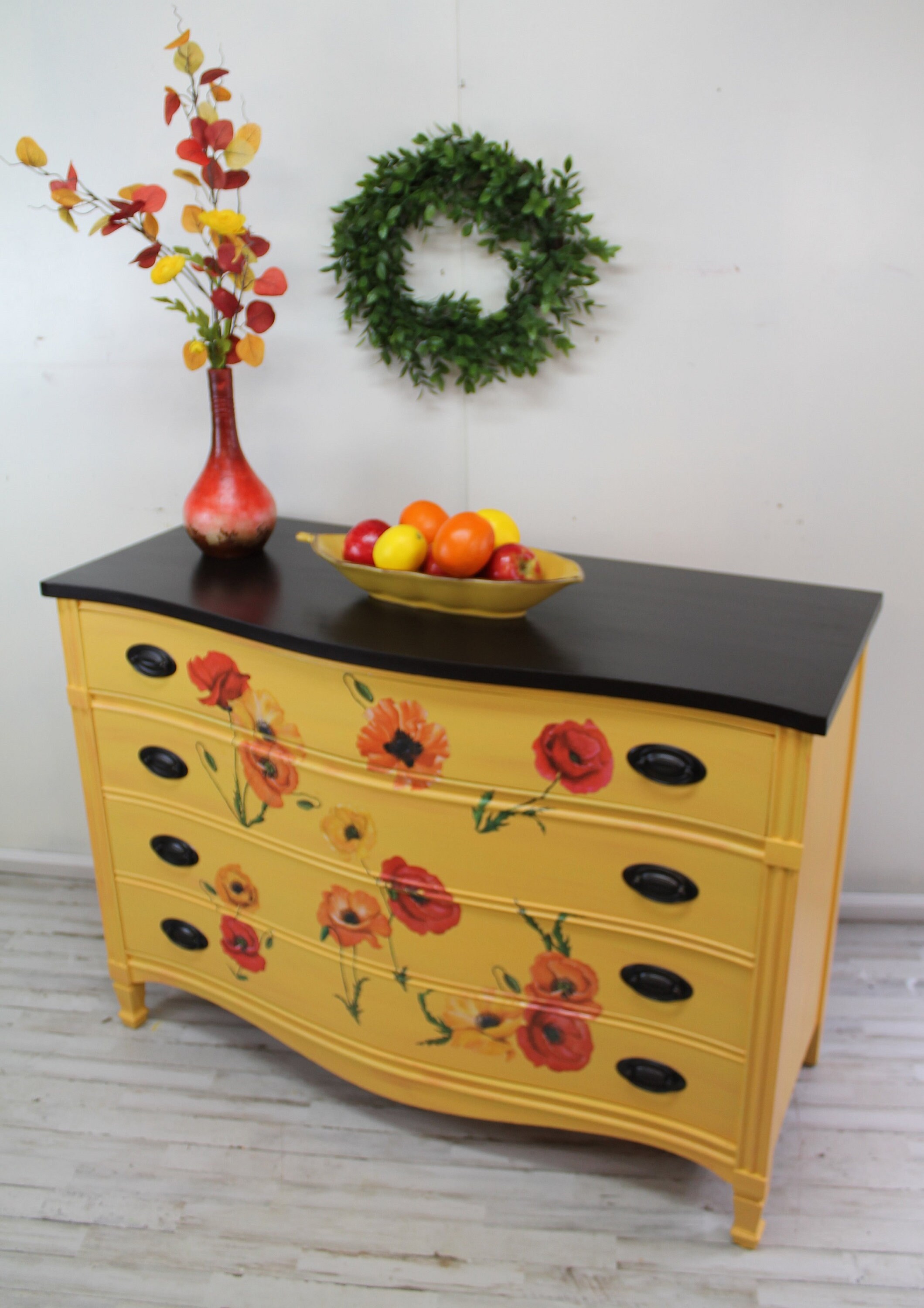 Yellow Dresser, Custom Furniture, Media Console, Mustard Colored