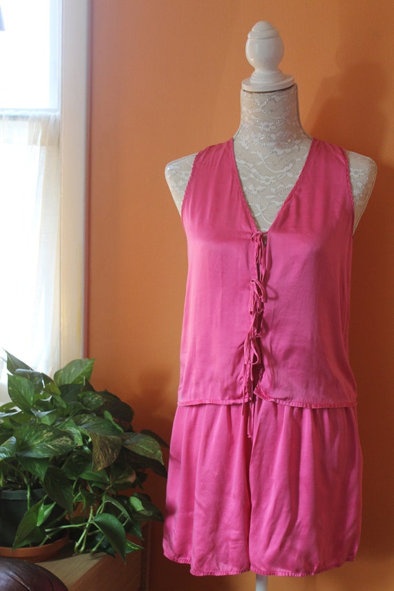 Vintage 1990s Victoria's Secret Hot Pink Silk Paja