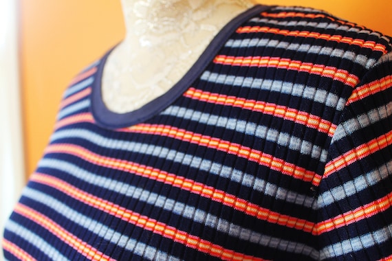 Vintage 1990s Ribbed Striped Mini Fitted Tshirt Dr