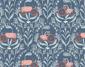 Poppy Prairie - Tractors Teal - 1697 - Dear Stella Fabric by the yard or choose length