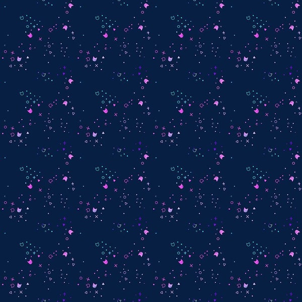 Kitty Litter navy blender STELLA-DPJ3000  SPACE Dear Stella Fabric by the yard or choose length