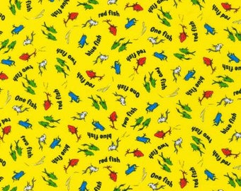 Dr Seuss Cat In the Hat Thing One Fish Two Fish ADE 20827 5 Yellow - Robert Kaufman Fabric by the yard or choose length A Little Dr. Seuss
