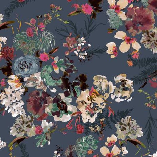 Slate Flora 53804D-10  From Windham By Ventura, Kelly Perennial Cotton Fabric by the half yard or add length