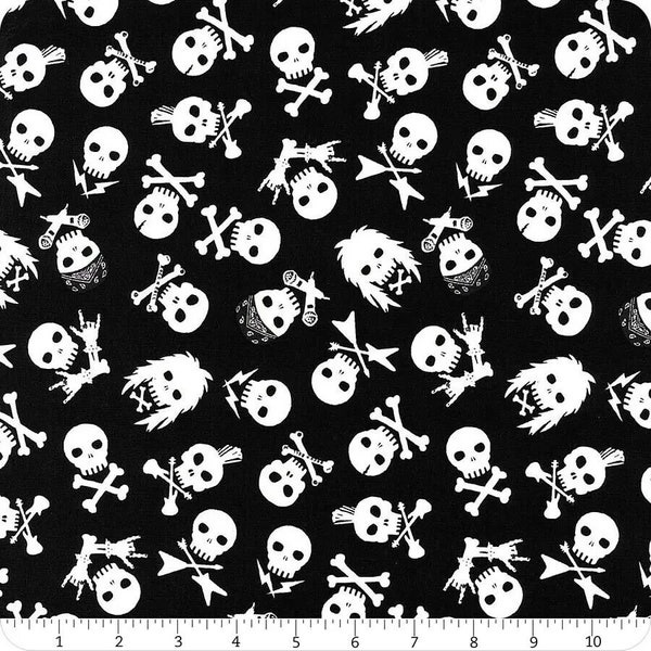 Sabbath Skulls Pour Some Sugar on Me -Stella - 1710 Dear Stella Fabric by the yard or choose length rock n roll music rockstars