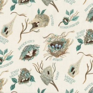 Bird Song- Bird Nest DRR2372 White - Dear Stella Fabric by the yard or choose length