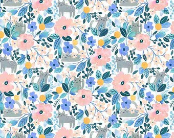 Summer Lovin - Kitty Floral Cat Fabric - DJL1742- Dear Stella Fabric by the yard or choose length