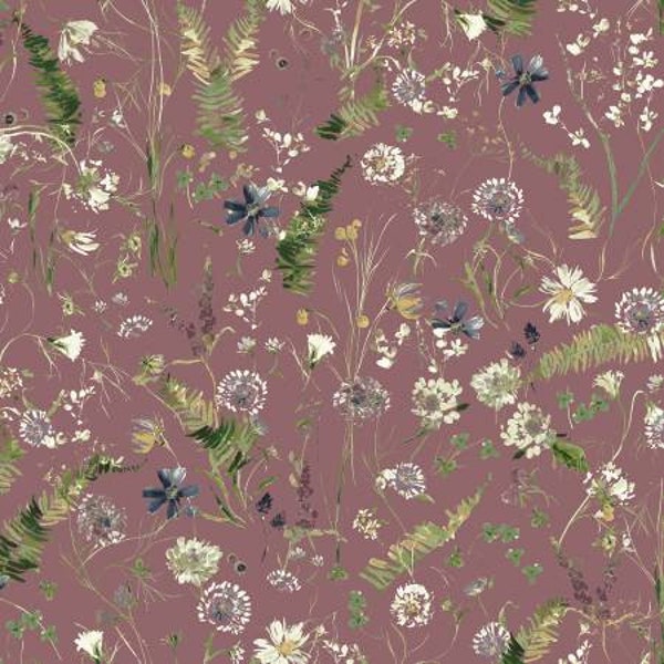 Mauve Flowerfield 53785D-5   From Windham By Ventura, Kelly Perennial Cotton Fabric by the half yard or add length