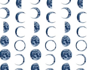 Lantern Lights - Night Sky Indigo Moons White - SRR1719- Dear Stella Fabric by the yard or choose length