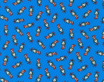 Dr Seuss The Cat in the Hat ADE 20823 4 Blue - Robert Kaufman Fabric by the yard or choose length  A Little Dr. Seuss