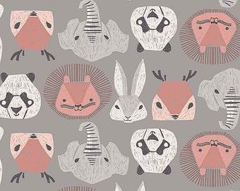 New Here -   ANIMAL HEADS STELLA-SRR1680  Storm  - Dear Stella Fabric by the yard or choose length