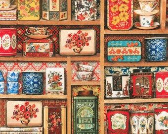 Library of Rarities -  Tins Antique AHJD22026199  Robert Kaufman Fabric by the yard or choose length