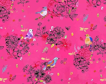 Tree of Life - Pink Bird Floral- DJL1753- Dear Stella Fabric by the yard or choose lengthuh