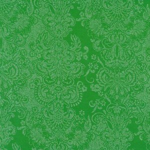 Season of Sparkle Damask Green Holly w/Metallic SRKH21821270 Robert Kaufman Fabric by the yard or choose length Sparkle image 1