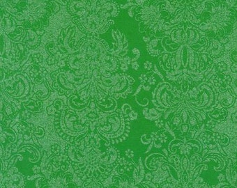 Season of Sparkle Damask Green Holly w/Metallic SRKH21821270  - Robert Kaufman Fabric by the yard or choose length Sparkle