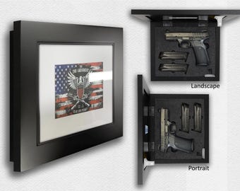 Hidden Storage | Gun Storage Picture Frame with Lock | Hidden Gun Concealment | Gun Storage | Photo Frame for Gun & Valuables *FLAT BLACK