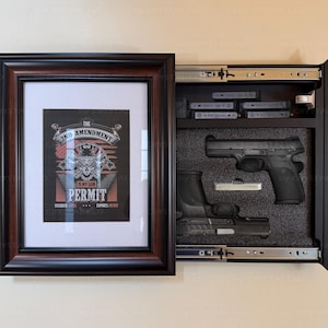 Gun Storage Picture Frame with Lock | Hidden Gun Concealment | Secret Compartment Frame | Secure Wall Art | Firearm Storage 19 x 16" BROWN