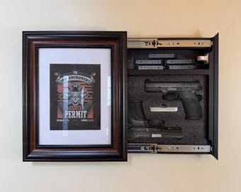 Gun Storage Picture Frame with Lock | Hidden Gun Concealment | Secret Compartment Frame | Secure Wall Art | Firearm Storage 19 x 16" BROWN