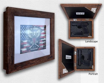 Hidden Storage | Gun Storage Picture Frame with Lock | Hidden Gun Concealment | Gun Storage | Photo Frame for Gun & Valuables *BROWN.