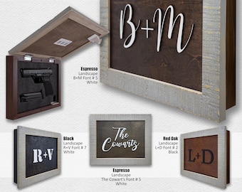 Hidden Gun Storage Wall Art Personalized Concealment Case with 3D Initials | Rustic Tactical | Concealed Carry | 3D Letter | Rustic Gray