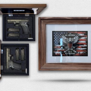 Hidden Gun Storage Picture Frame with Magnetic Lock | Photo Frame for Gun & Valuables *RUSTIC WOOD.
