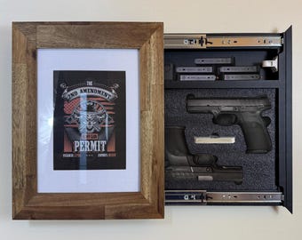 Gun Storage Picture Frame with Lock | Hidden Gun Concealment | Secret Compartment Frame | Secure Wall Art | Firearm Storage 19" x 16" PLANK