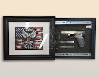 Hidden Storage Photo Frame for Gun and Valuables 17 in. x 14 in. / Magnetic Lock. Hidden Gun Storage Picture Frame CRYSTAL L&D *DARK BROWN*