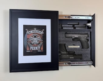 Gun Storage Picture Frame with Lock | Hidden Gun Concealment | Secret Compartment Frame | Secure Wall Art | Firearm Storage 19" x 16" BLACK