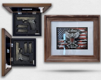 Rustic Wood Gun Concealment Photo Frame with Magnetic Lock