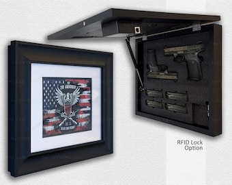 Hidden Storage | Gun Storage Picture Frame with RFID | Hidden Gun Concealment | Gun Storage | Concealed Firearm Storage | Gun Safe *BLACK.